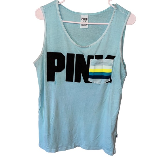 PINK Victoria's Secret Tops - PINK Victoria’s Secret Blue Graphic Logo Tank Top